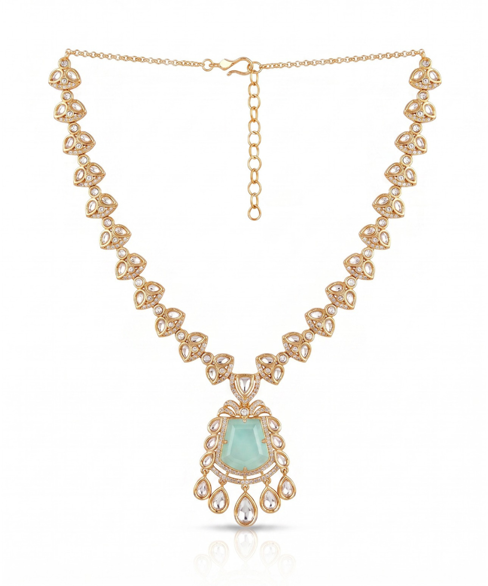 Noor Mint Green Polki Pendant Set