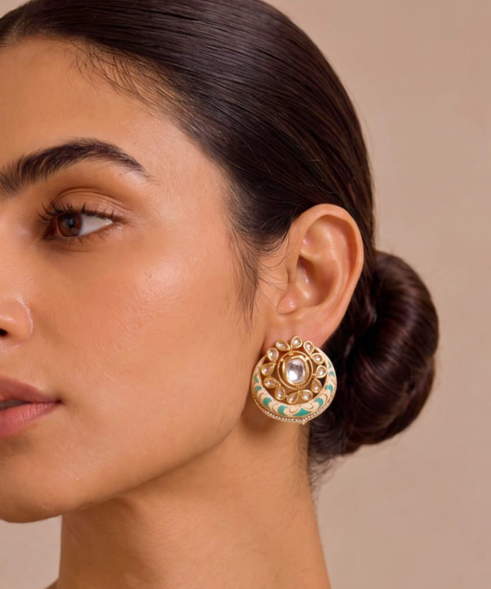 Noor Mint Green Crescent Studs