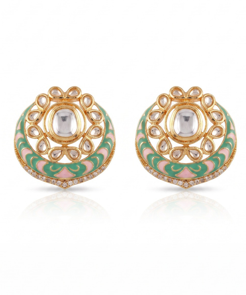 Noor Mint Green and Pink Crescent Studs