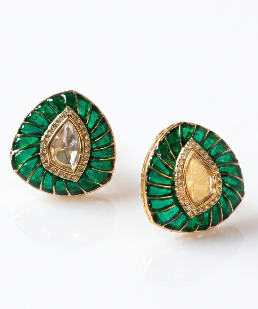 Noor Petal Polki Studs – Emerald Green