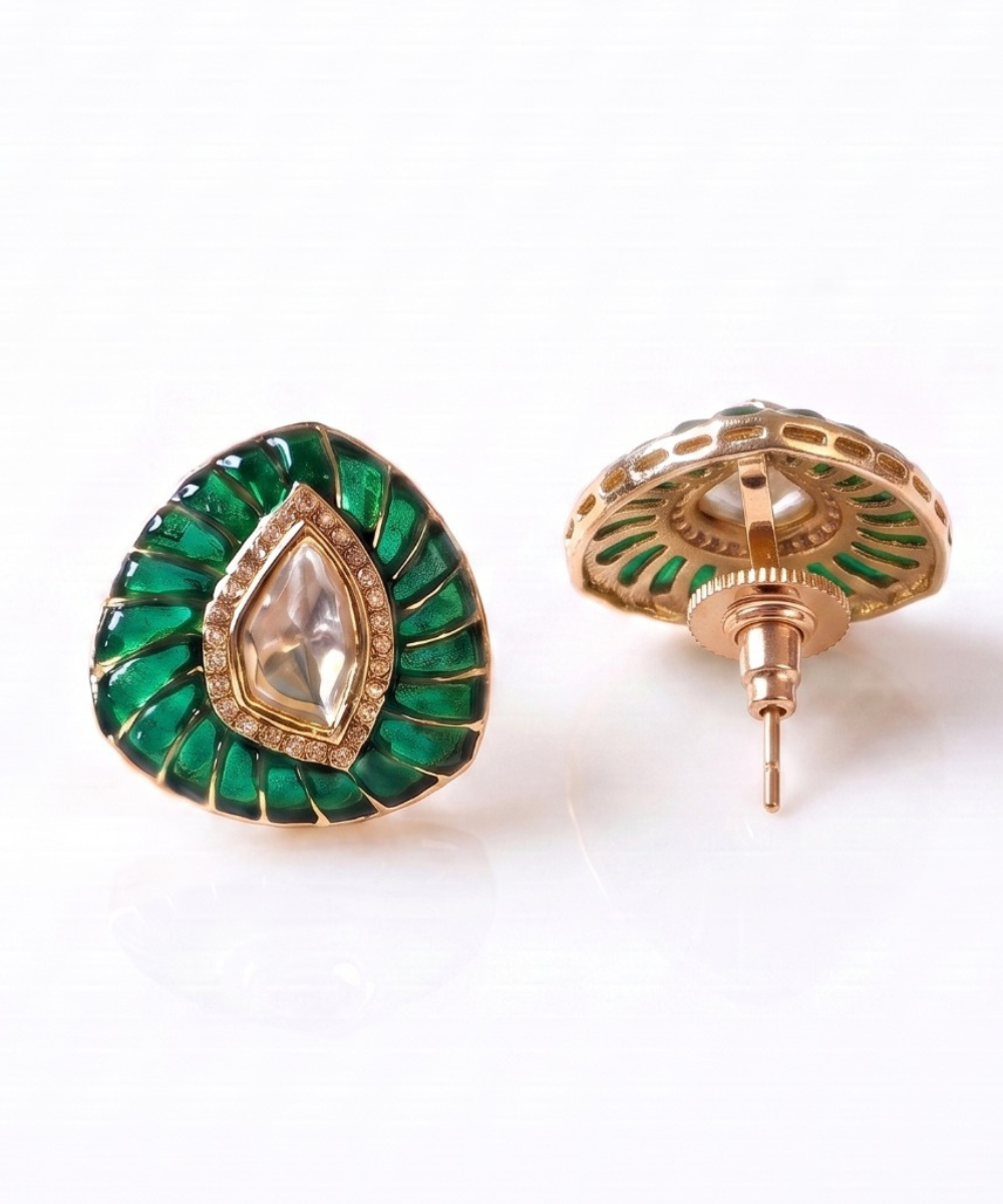 Noor Petal Polki Studs – Emerald Green