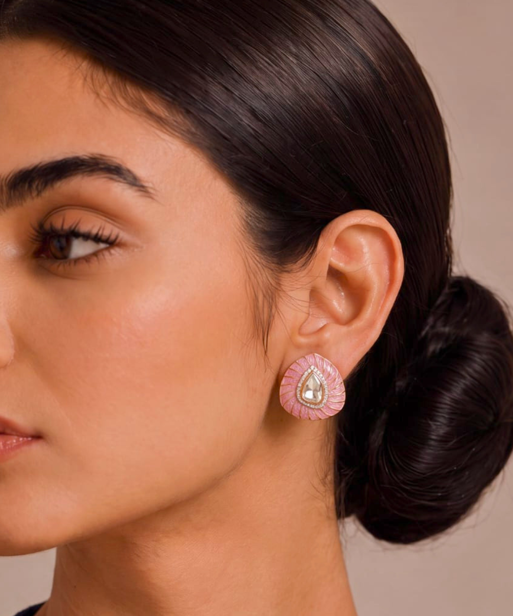 Noor Petal Polki Studs – Baby Pink