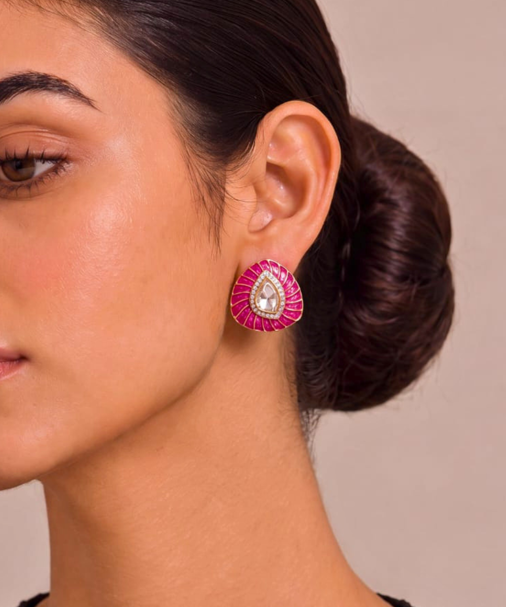 Noor Petal Polki Studs – Ruby Pink