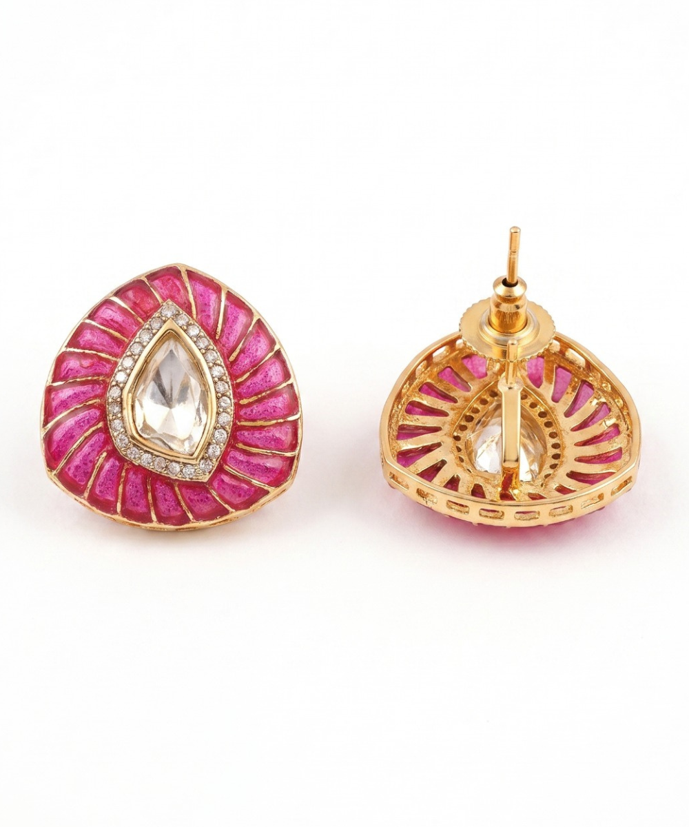 Noor Petal Polki Studs – Ruby Pink