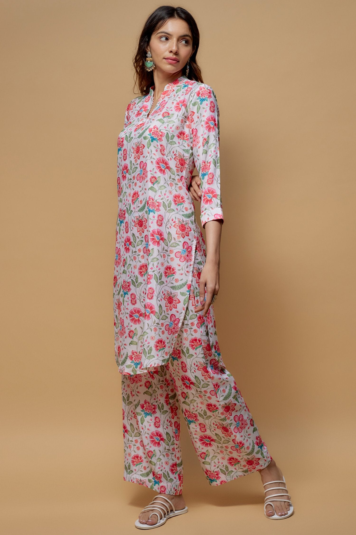 White French Crepe Printed Kurta Set