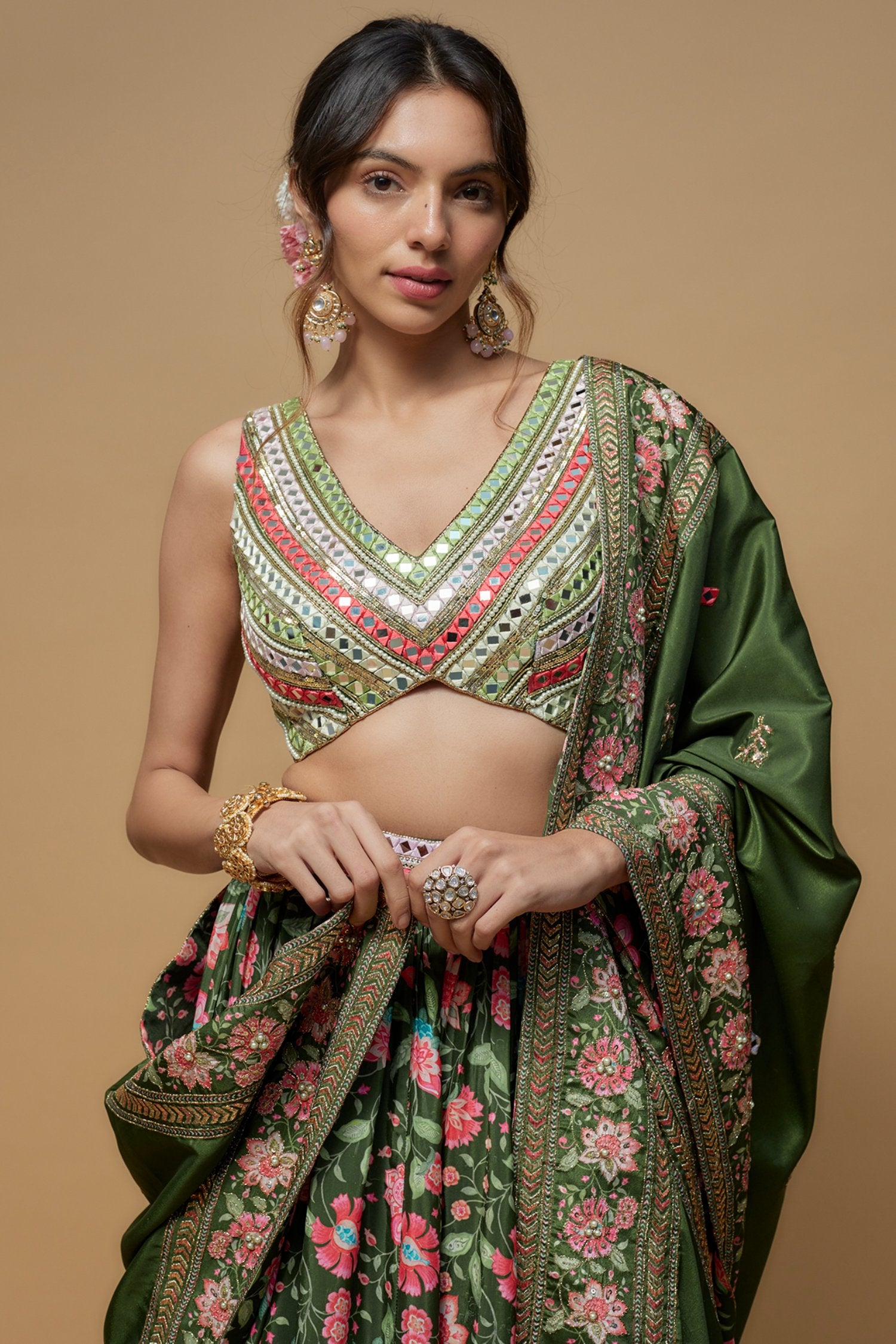 Deep Green French Crepe Lehenga Set