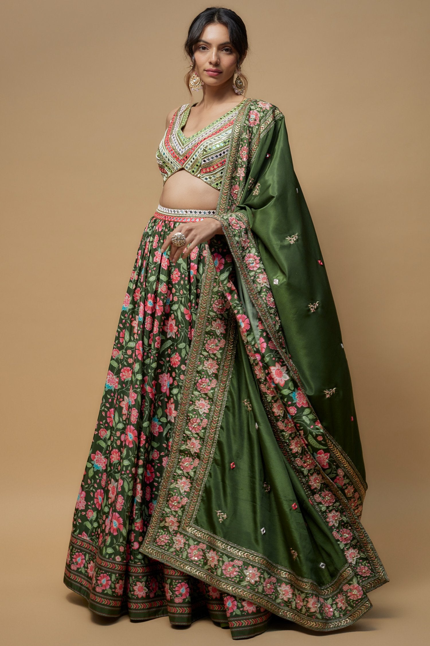 Deep Green French Crepe Lehenga Set