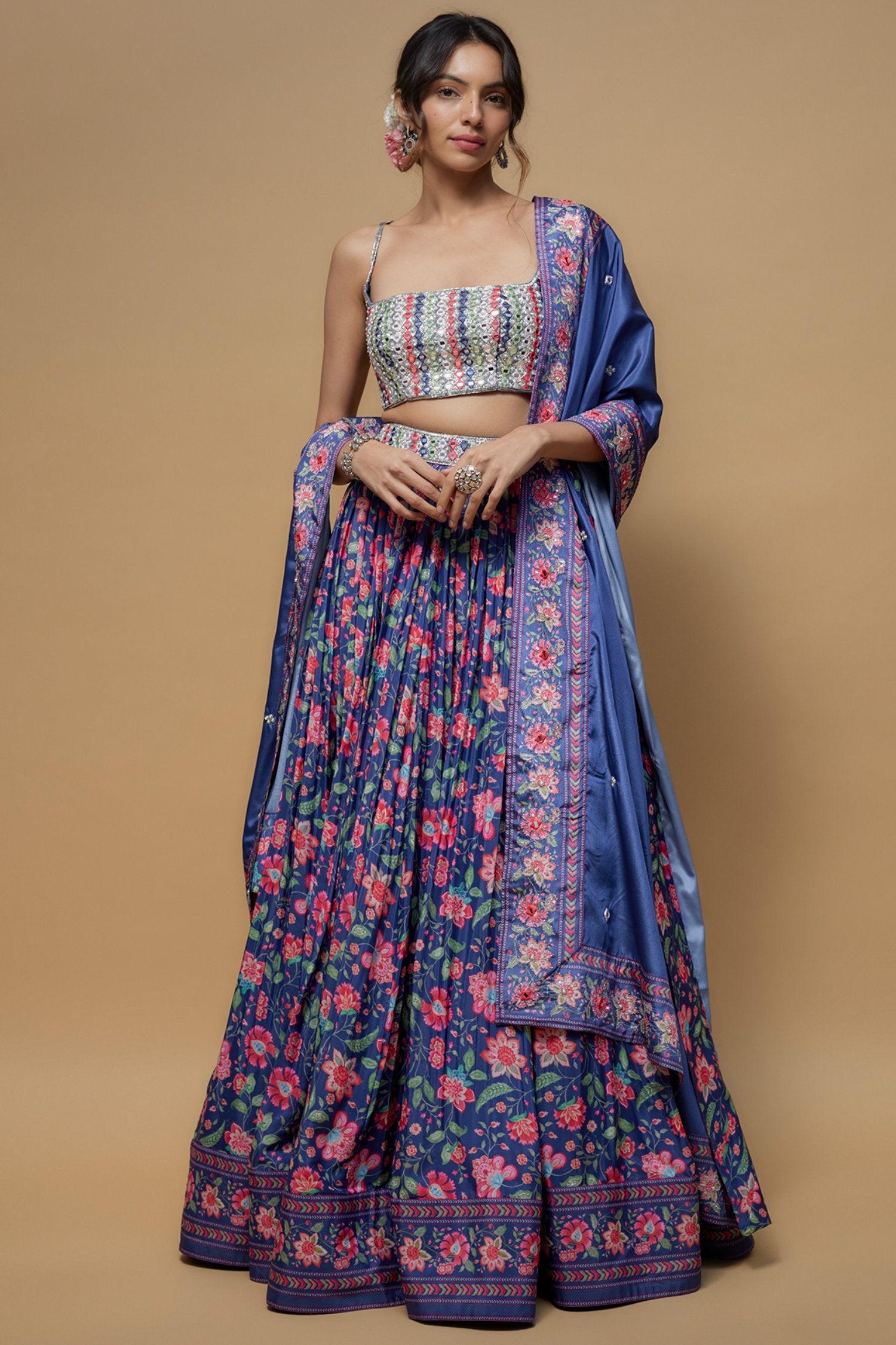Blue French Crepe Lehenga Set