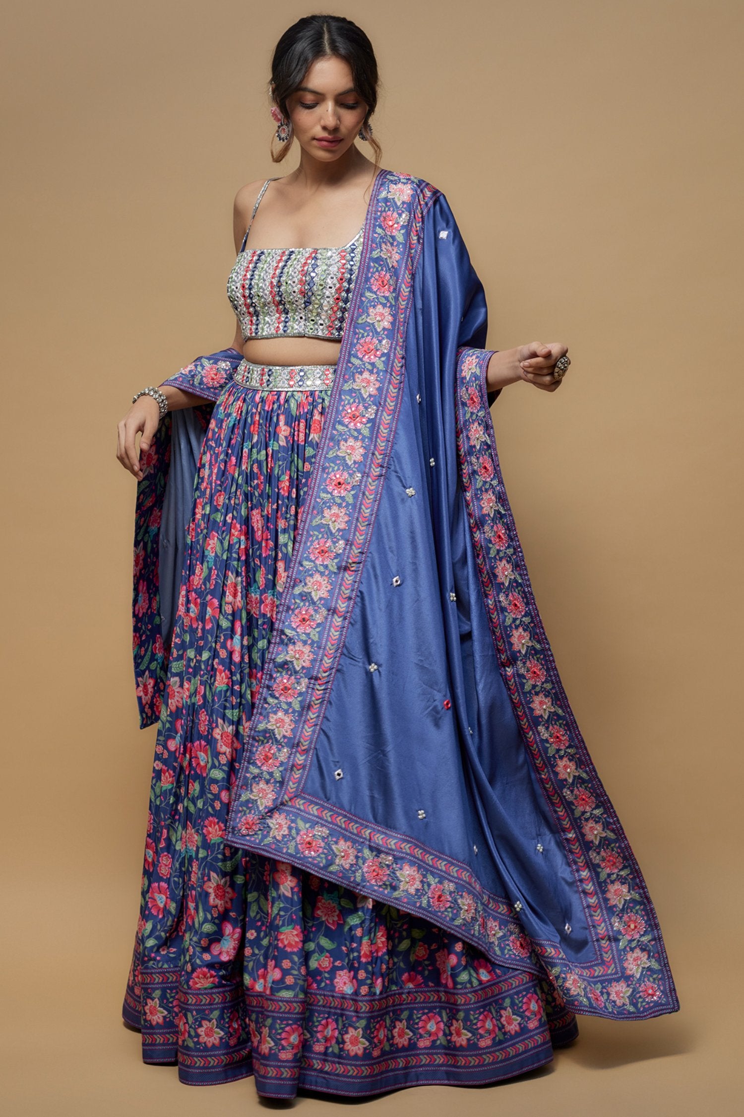 Blue French Crepe Lehenga Set