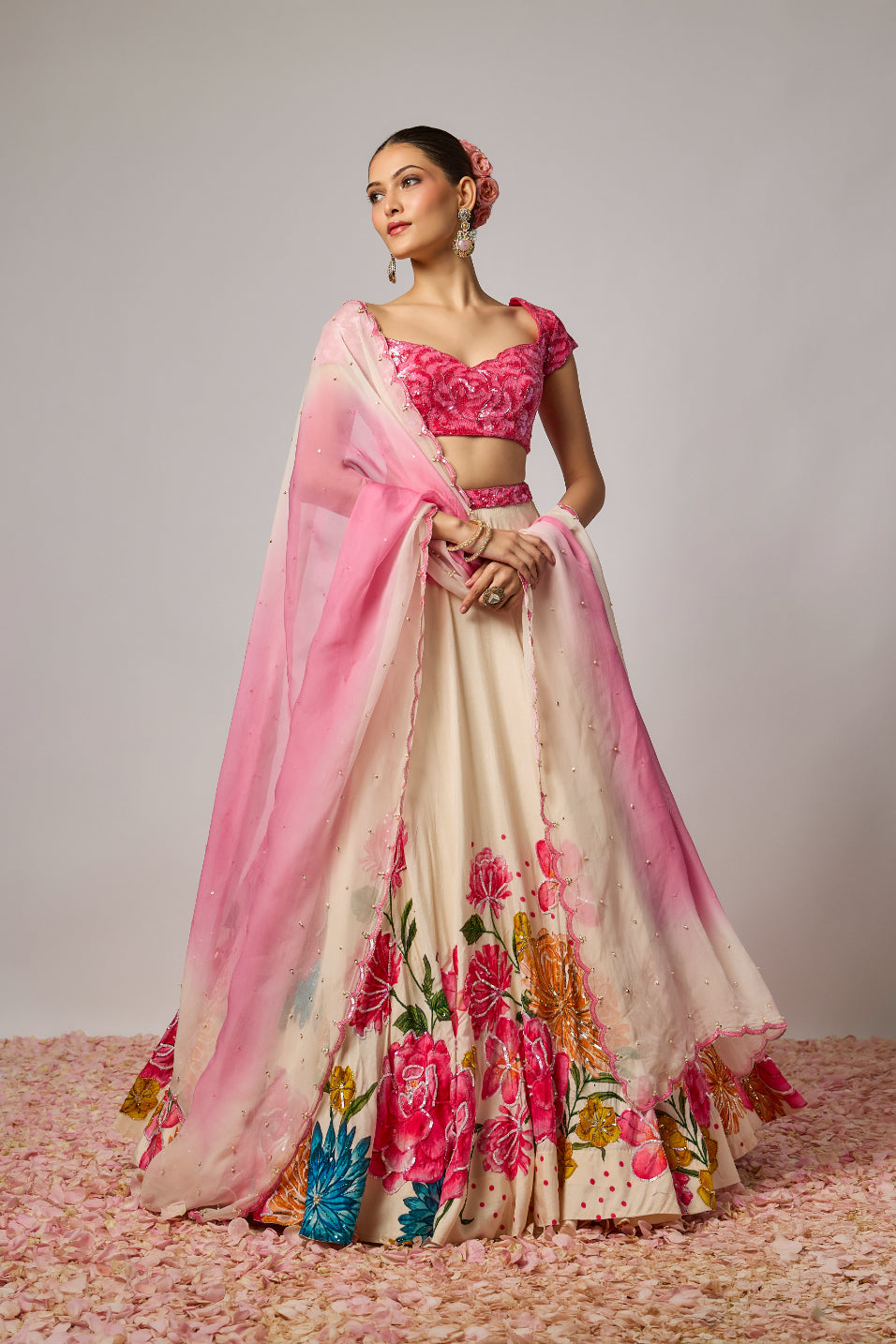 Ivory Dola Silk Floral Printed Lehenga Set