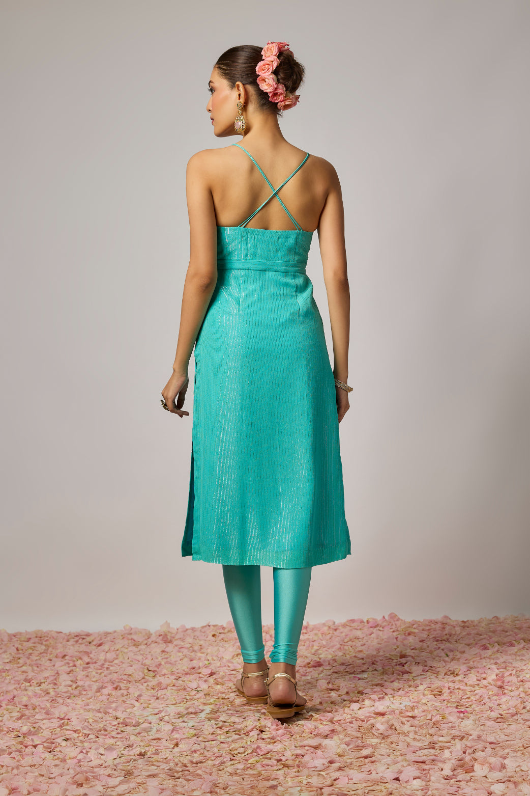 Aqua Blue Floral Embroidered Kurta Set