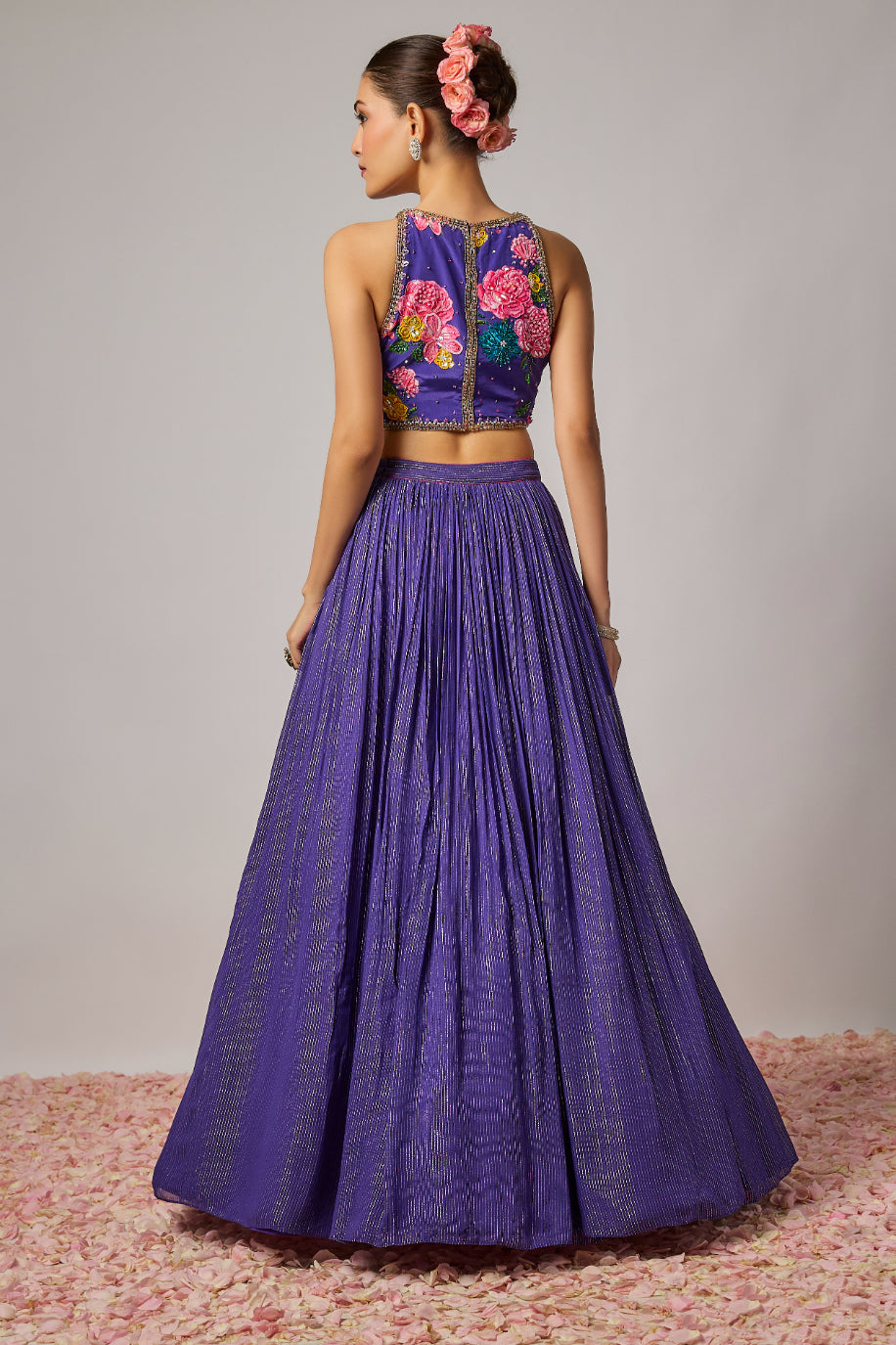Deep Purple Hand Embroidered Floral Lehenga Set