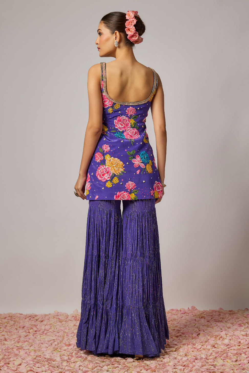 Pure Crepe Embroidered Floral Sharara Set