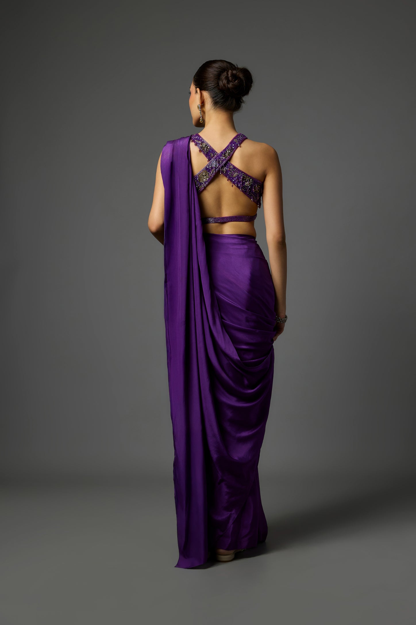 Violet Pre Draped Crepe Saree