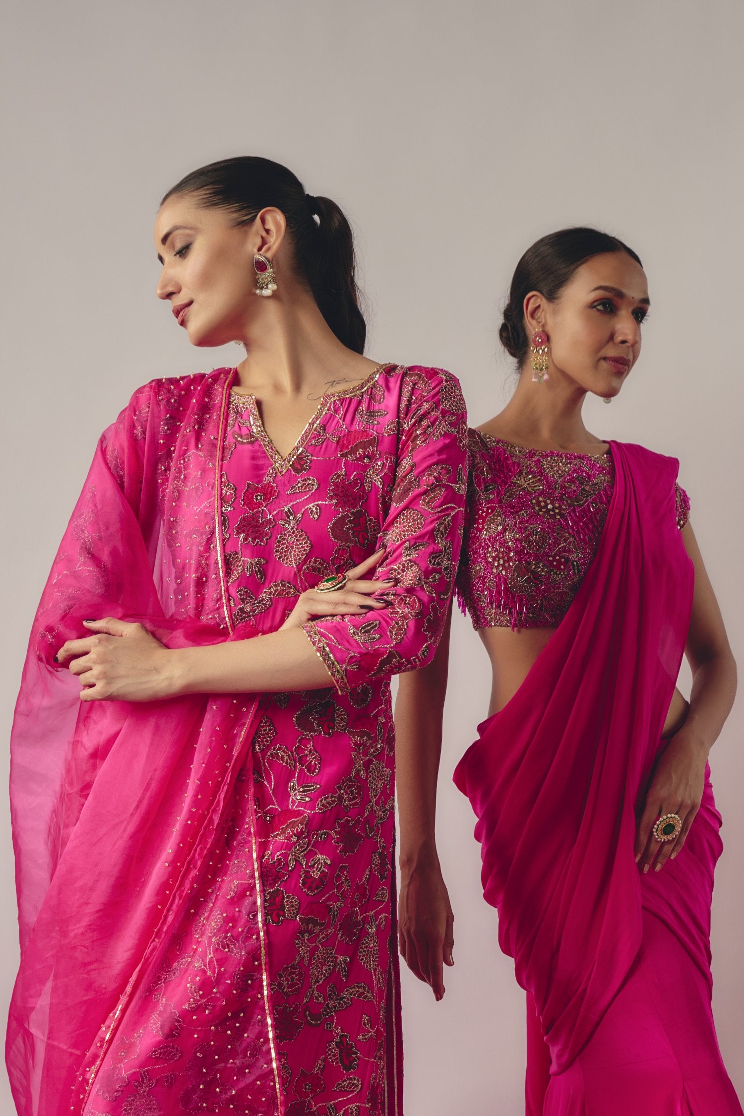 Rani Fuchsia Pink Mermaid Cut Draped Lehenga