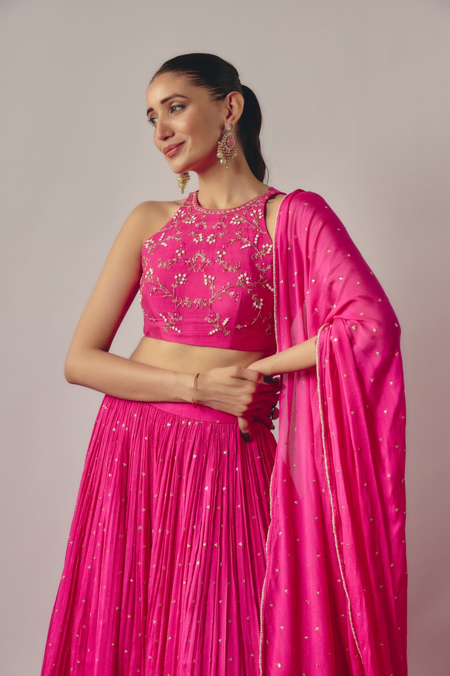 Fuchsia Pink Embroidered Lehenga