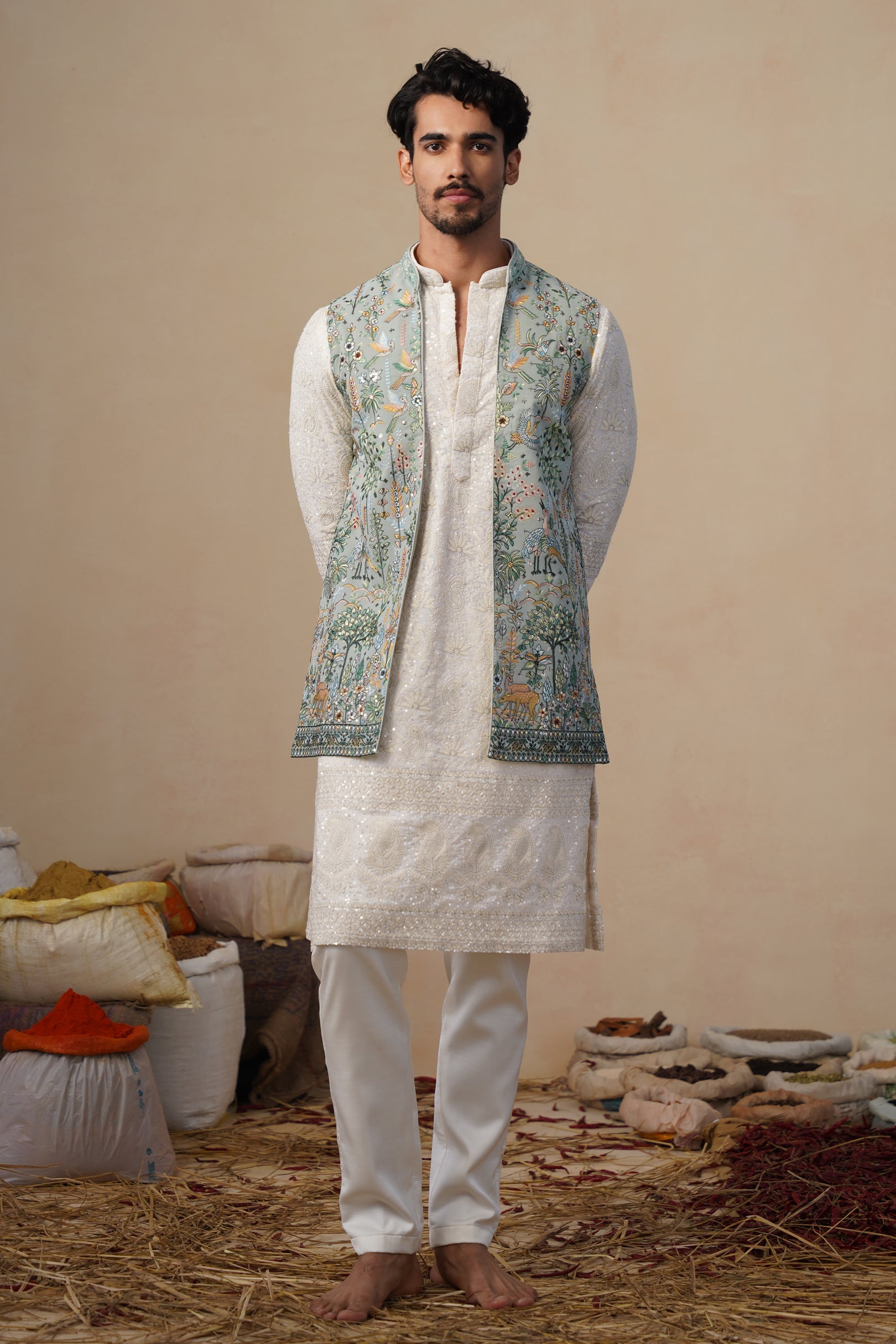 PARIND GREEN KURTA JACKET SET