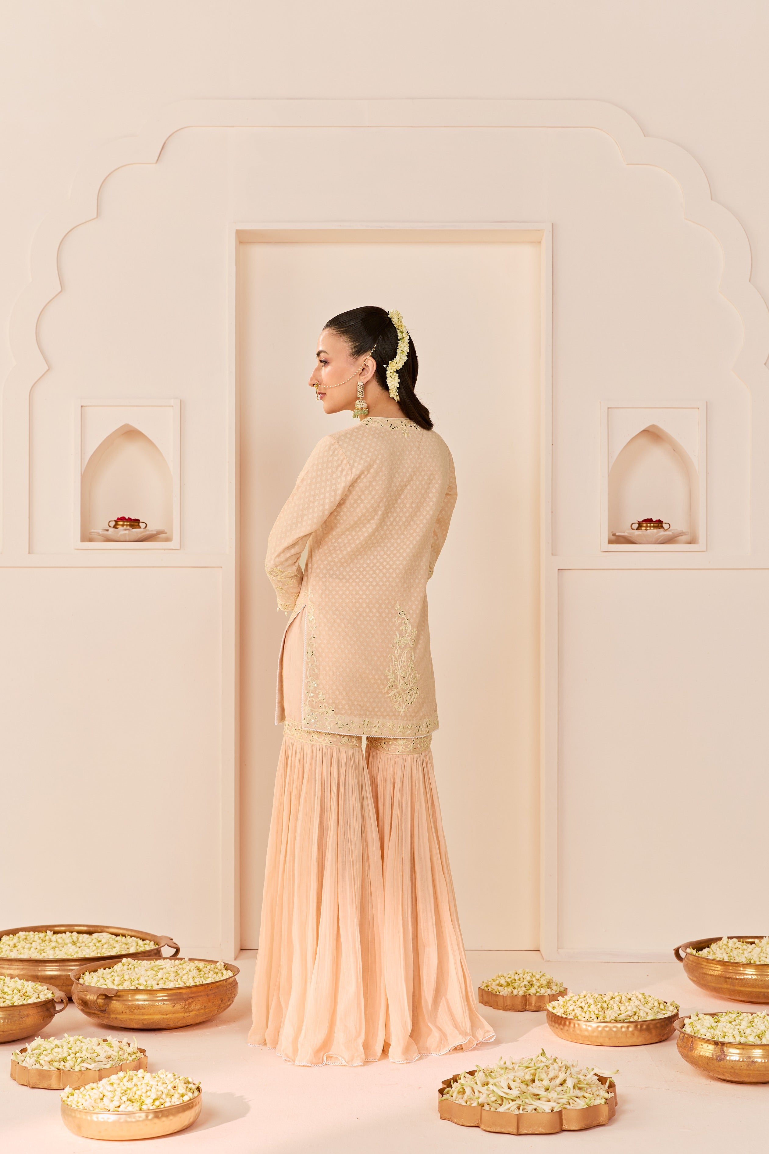 YASNEEN - CARNATION PINK SHORT KURTA WITH GARARA AND DUPATTA