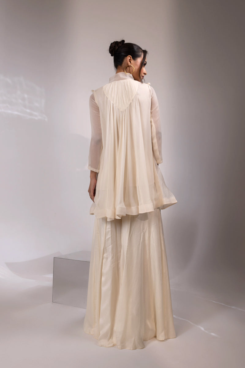 Ivory Sheer Tunic with Embellished Yoke