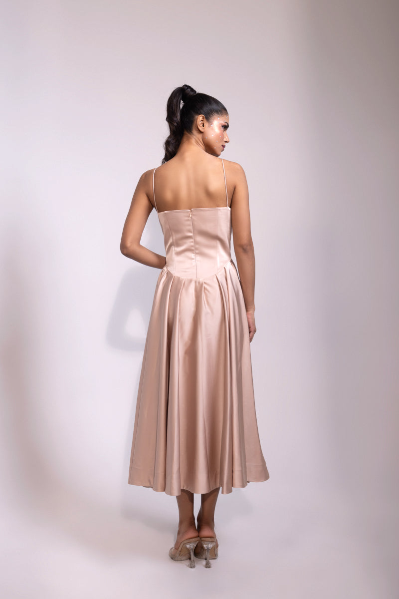 Blush Satin Corset Midi Dress