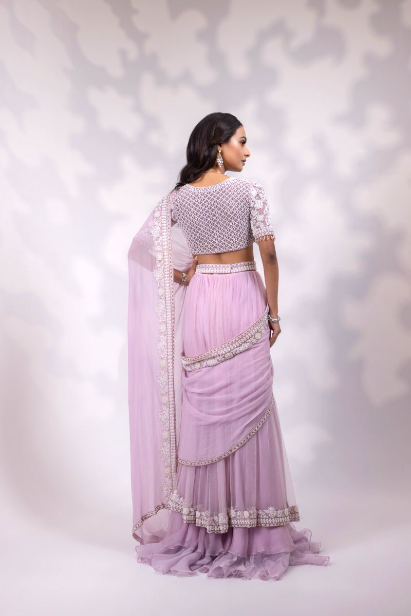 Lavender Embroidered Saree with Matching Blouse