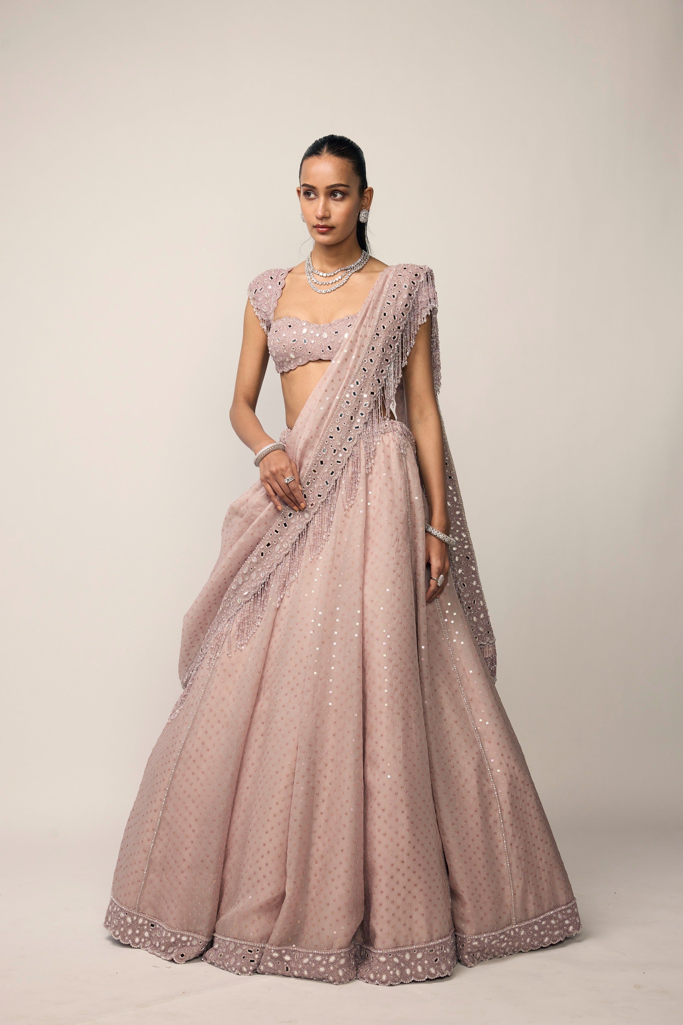 Ash Pink Sequins Embroidered Lehenga Set