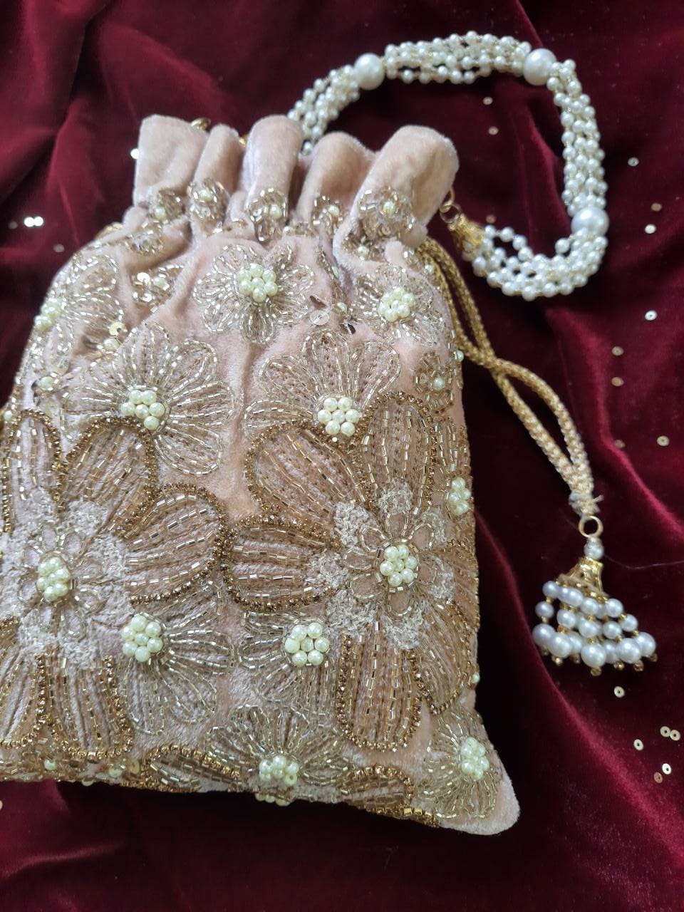 Golden Regal Velveteen Potli Bag
