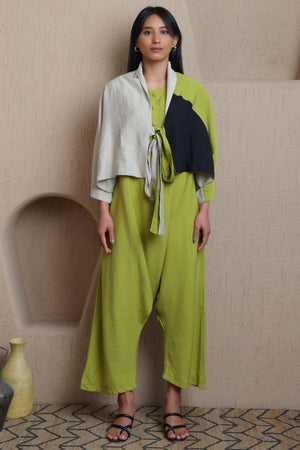 Short Front Open Jacket Contrast Color - Meiala