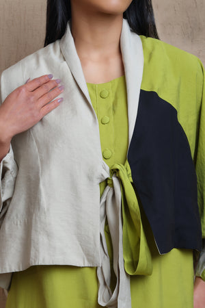 Short Front Open Jacket Contrast Color - Meiala
