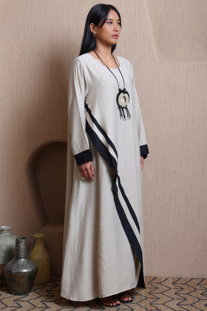 Asymmetric Cut long dress with Statement Neck Piece - Meiala