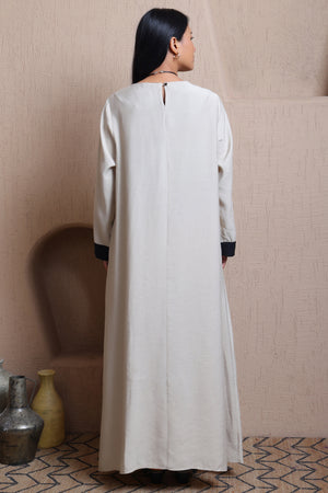Asymmetric Cut long dress with Statement Neck Piece - Meiala