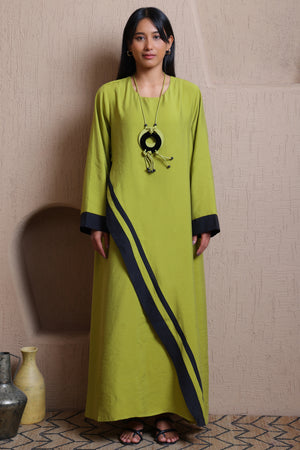 Asymmetric Cut long dress with Statement Neck Piece - Meiala