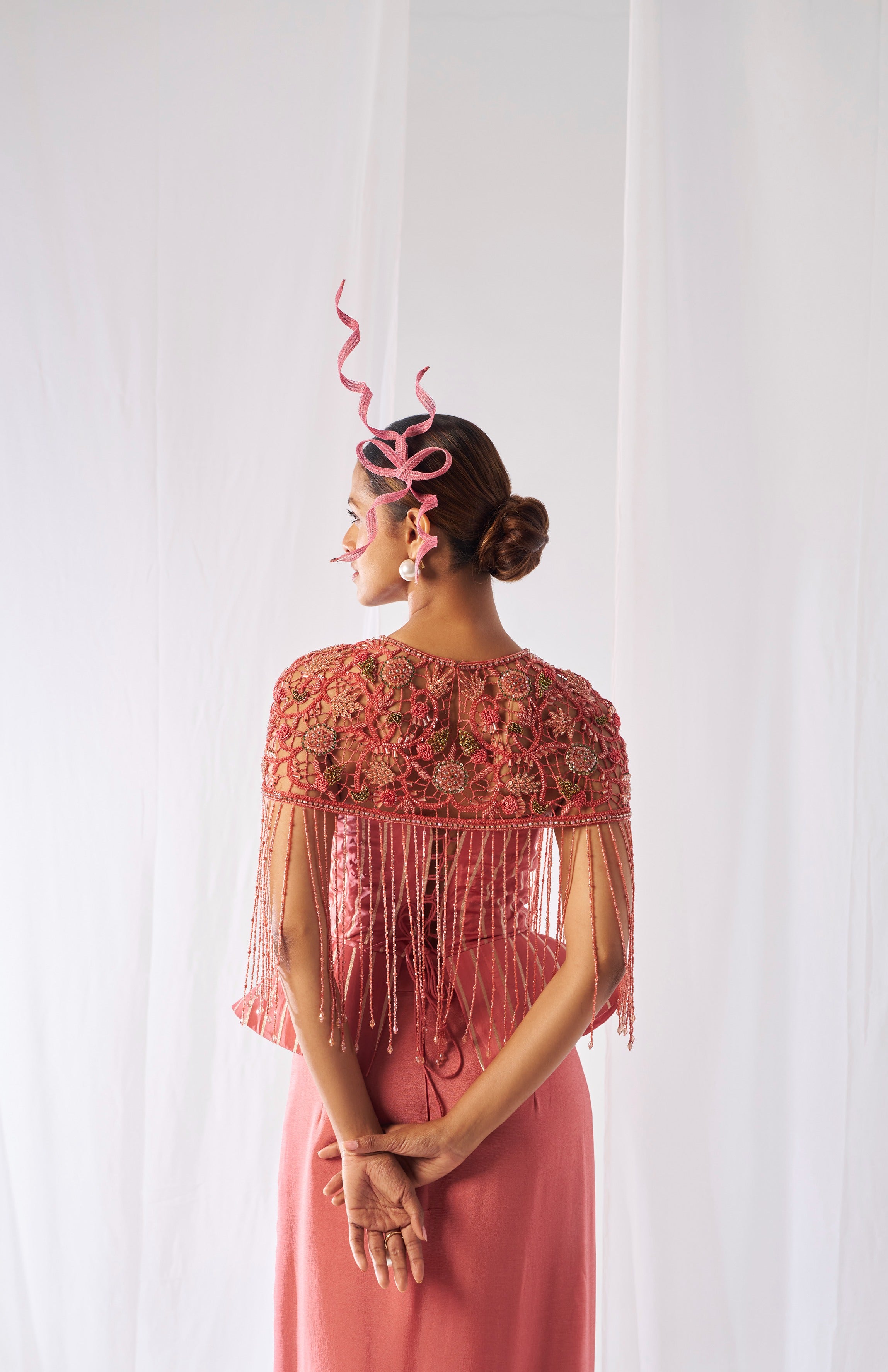 Prasanna Draped Skirt Cape And Corset Set