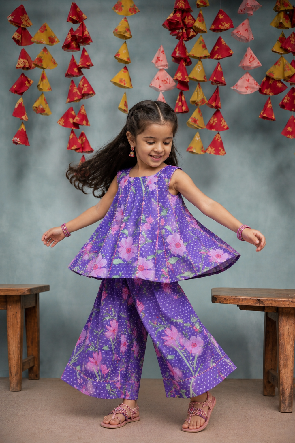PRINTED KURTA SET WITH GOTA DETAILING