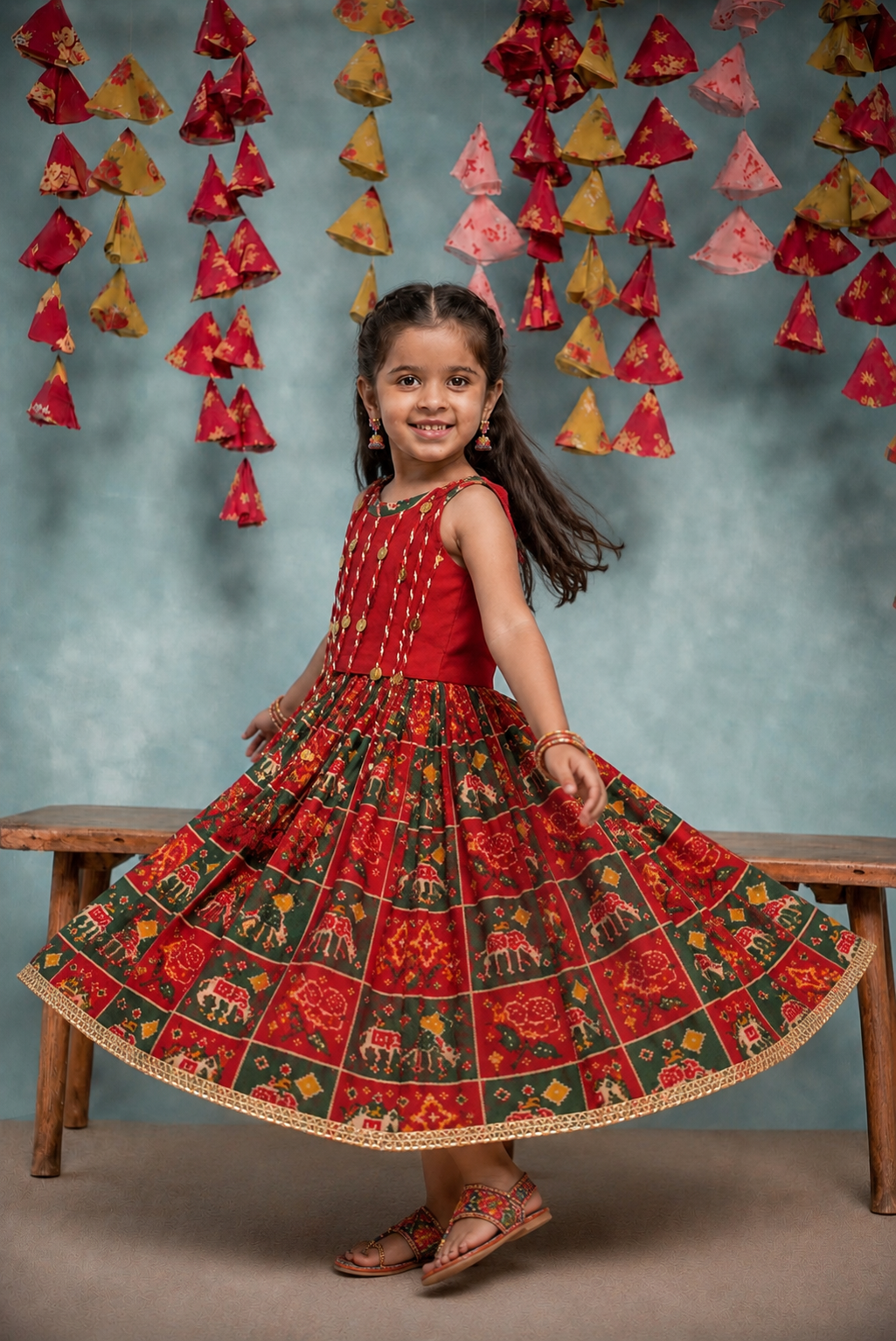 BRICK RED LEHENGA WITH A TASSEL BLOUSE