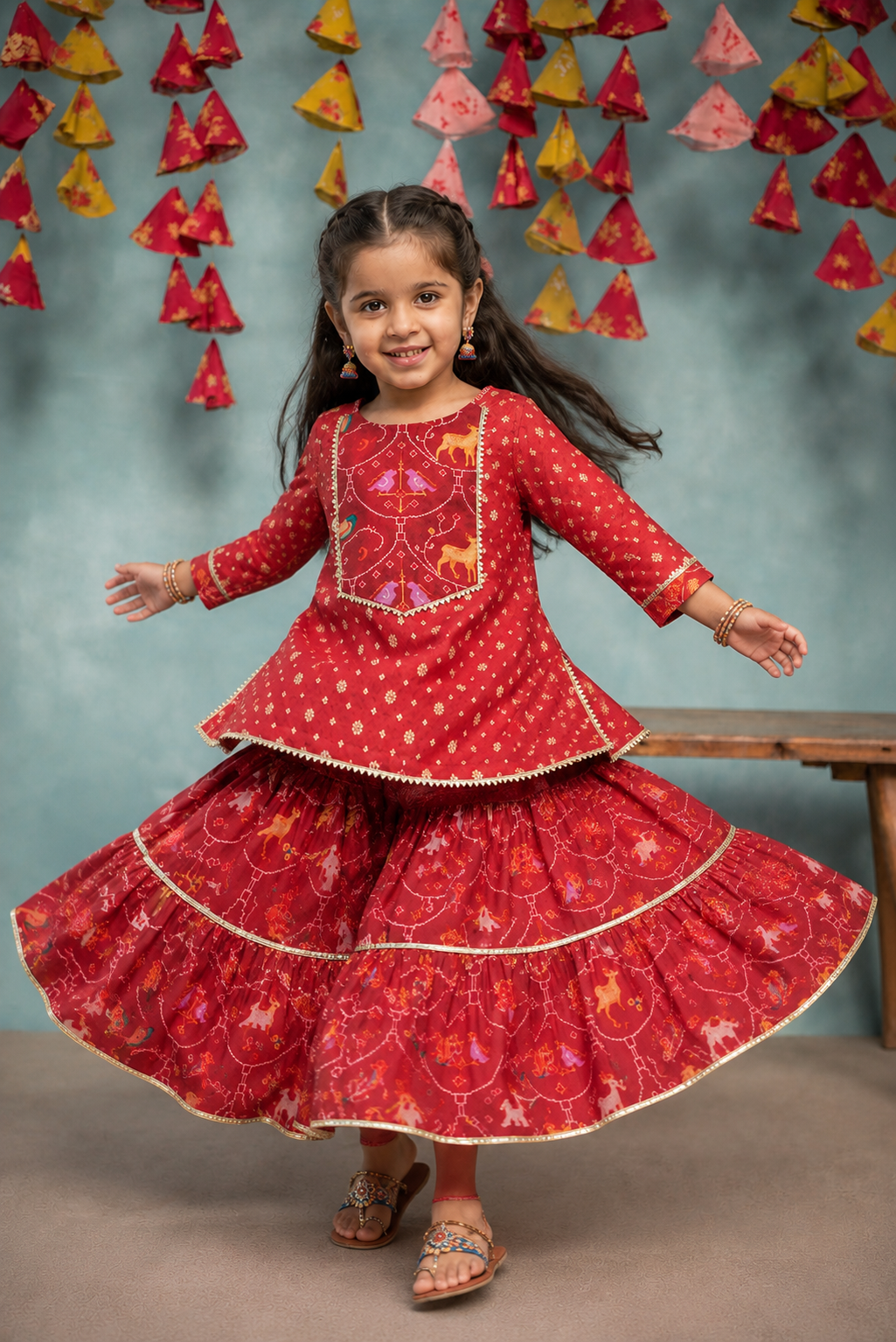 PRINTED IKKAT KURTA WITH GARARA