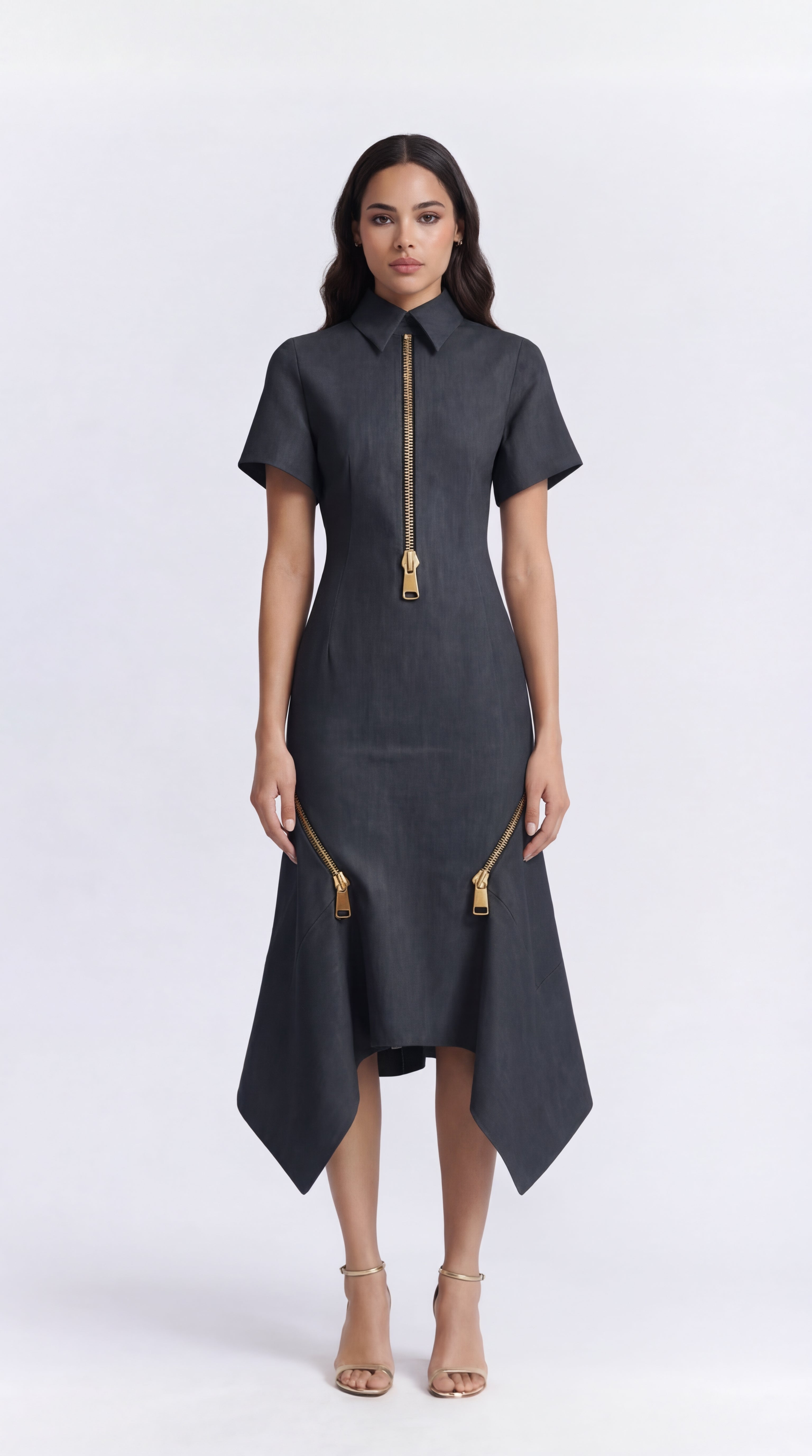 Reverse-Zip Grey Midi