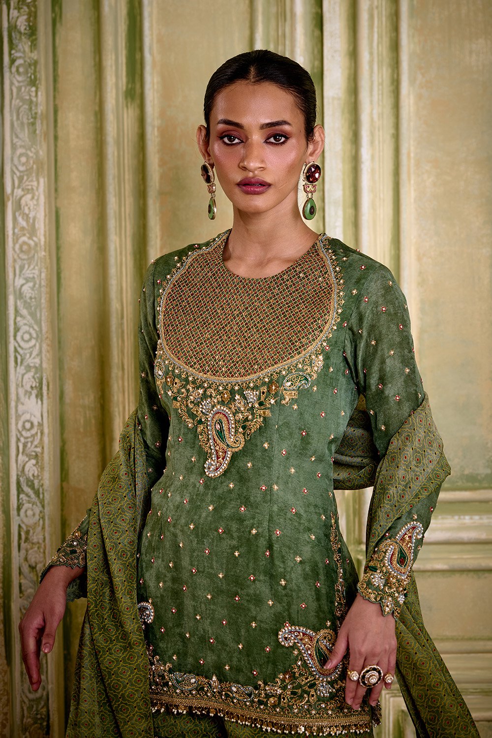 Gehna embroidered sage green sharara set