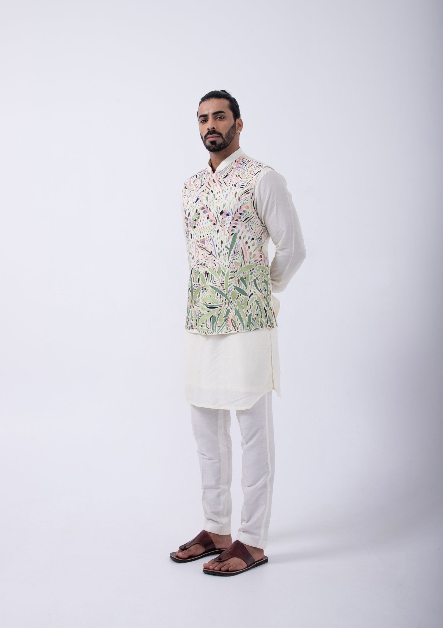 Ivory- Pastel Multicolored Emb Bundi