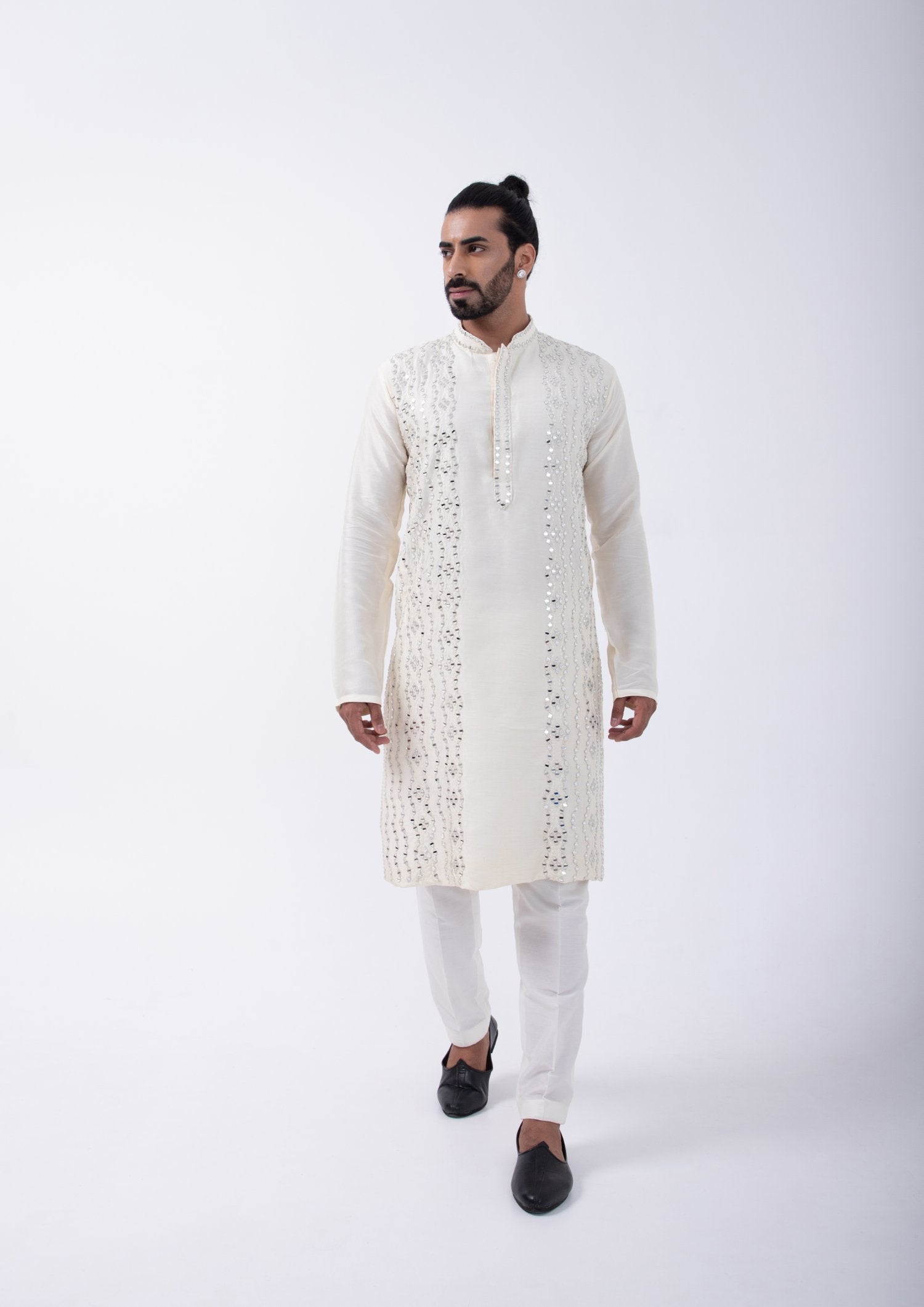 Ivory Leather Mirror Down Placment Kurta Set