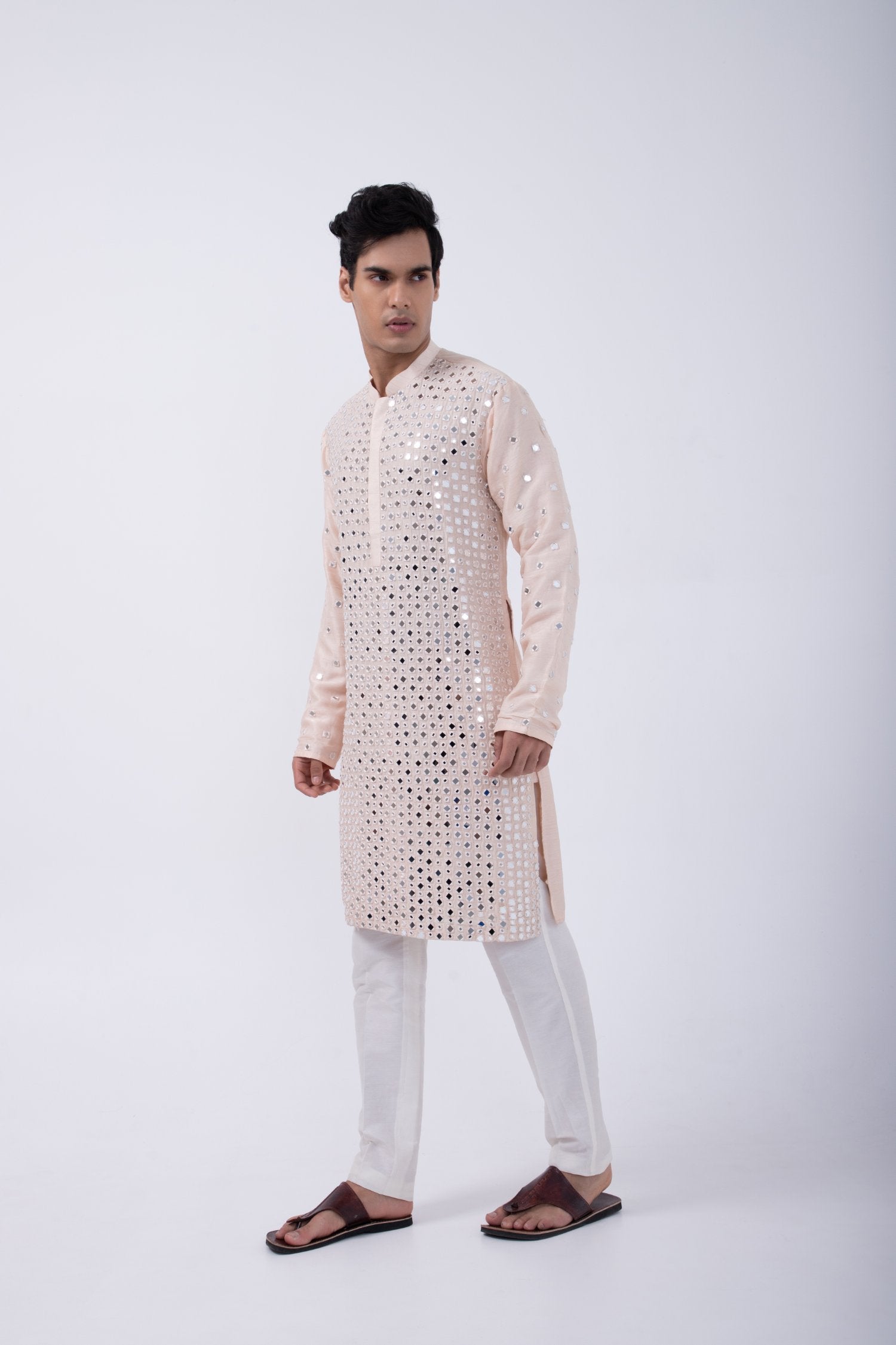 Peach Heavy Mirror World Kurta Set