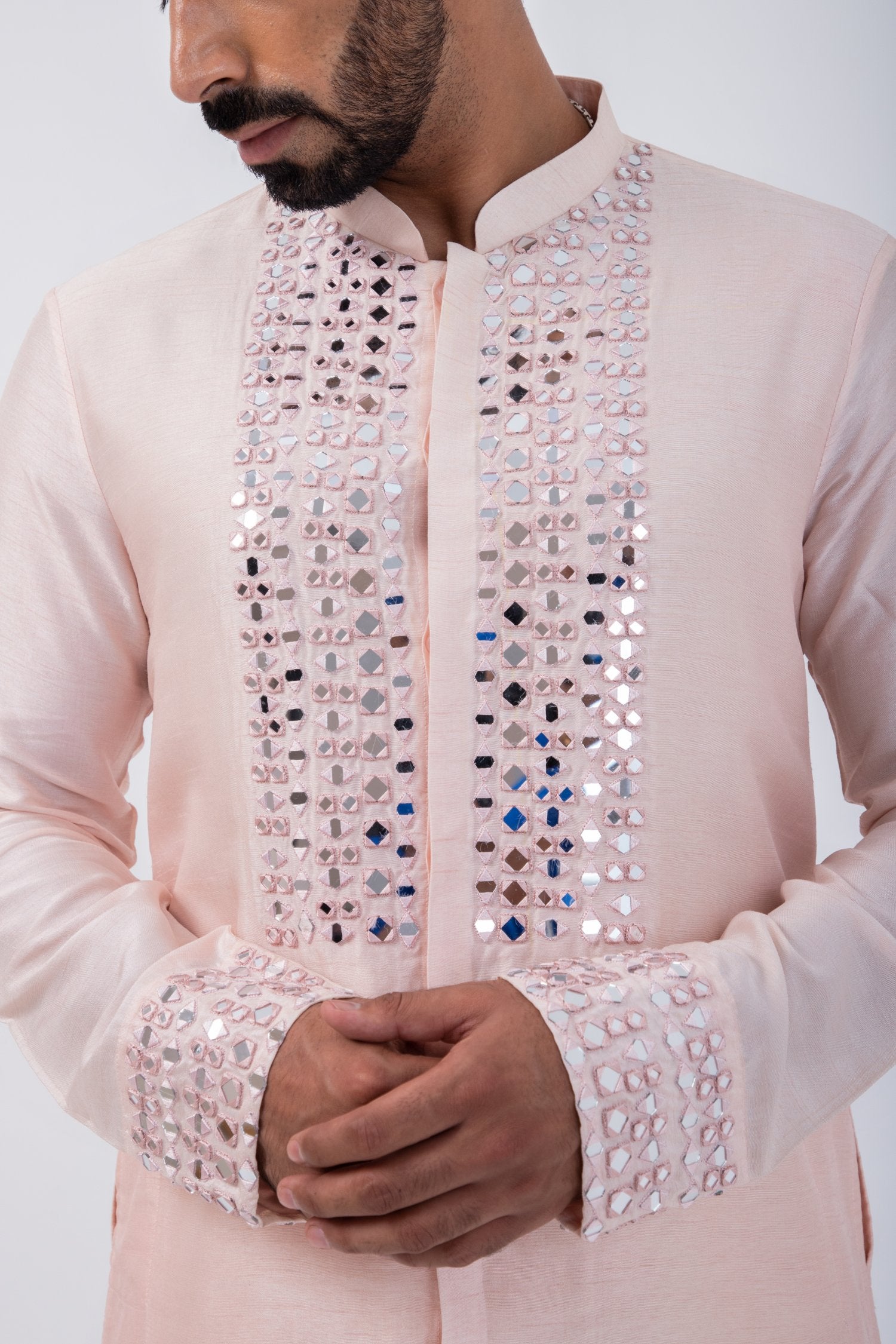 Peach Front Open Mirror Kurta Set