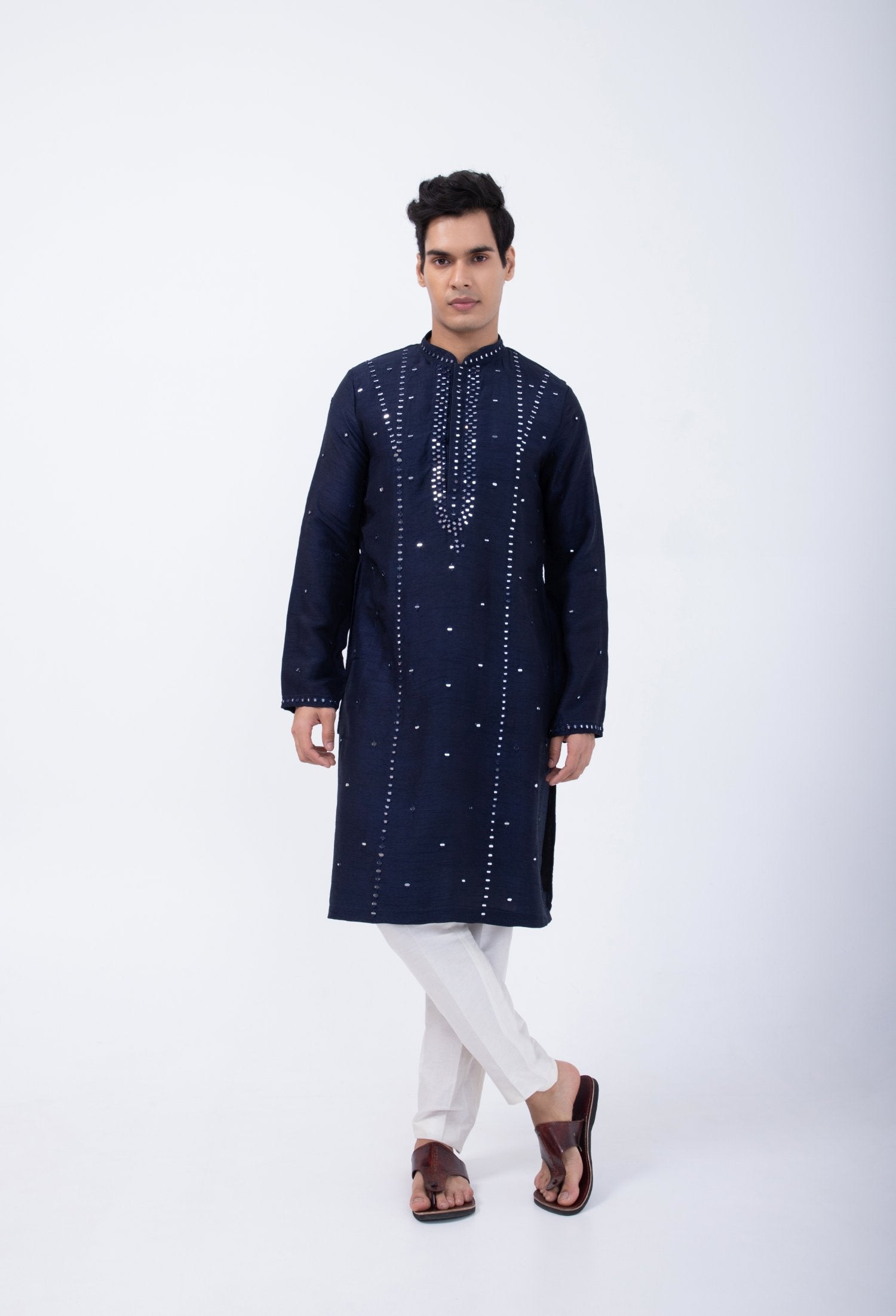 Navy Different Mirror Embriodered Kurta Set