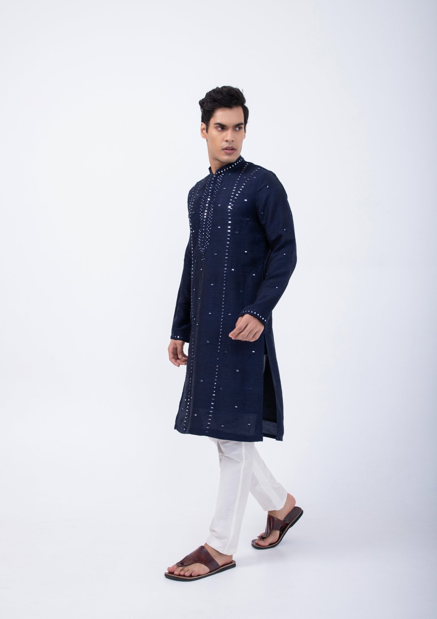 Navy Different Mirror Embriodered Kurta Set