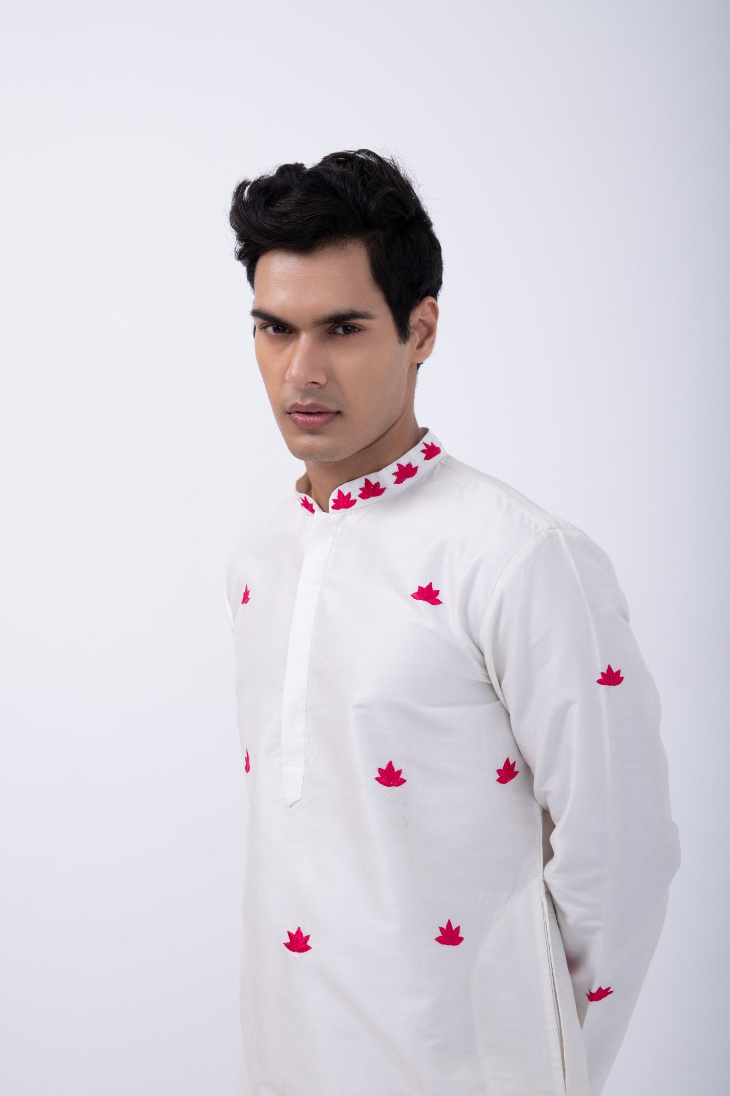 Ivory - Hot Pink Lotus Motif All Over Kurta Set