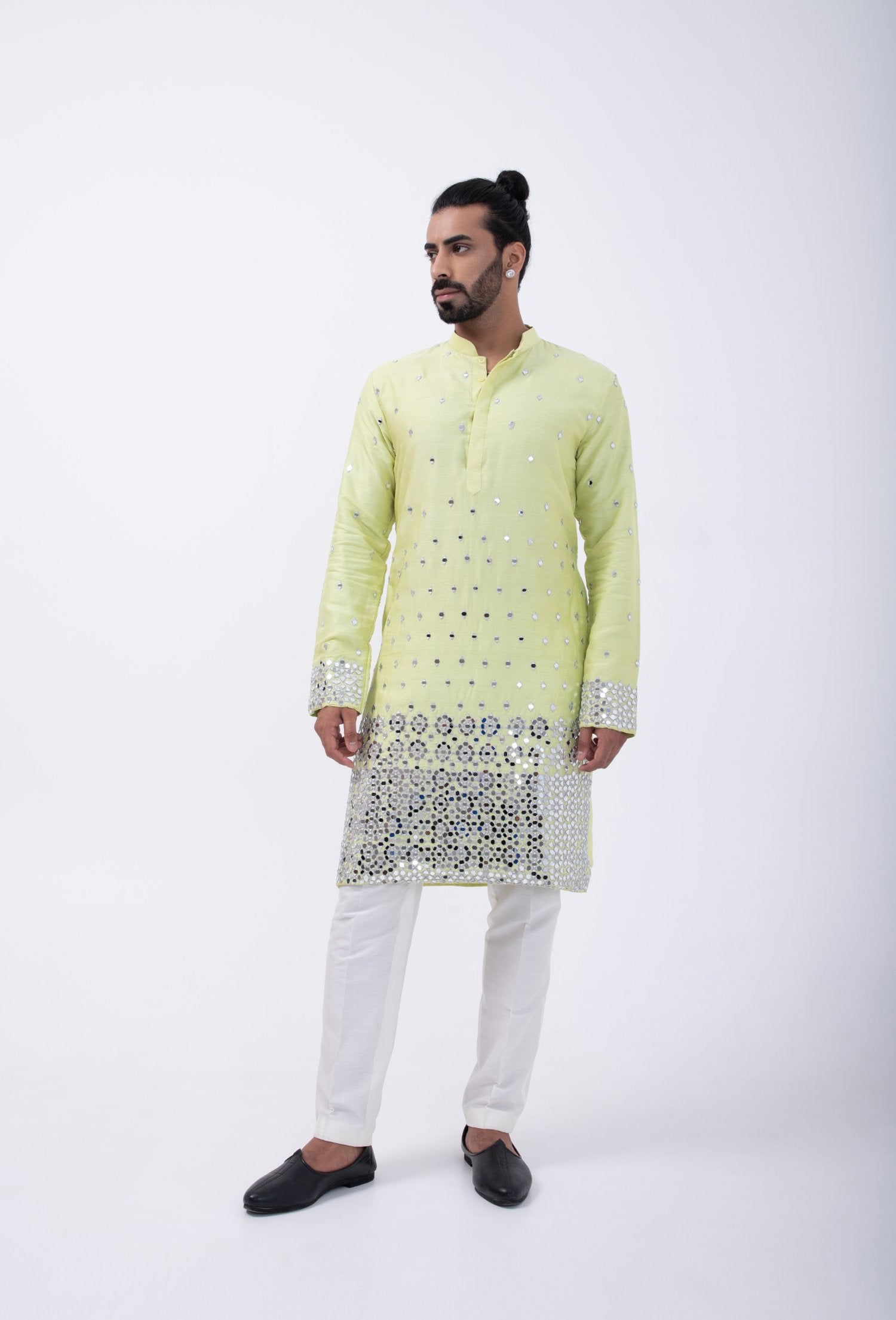 Mint Green With Silver Mirror Down Placment Kurta Set