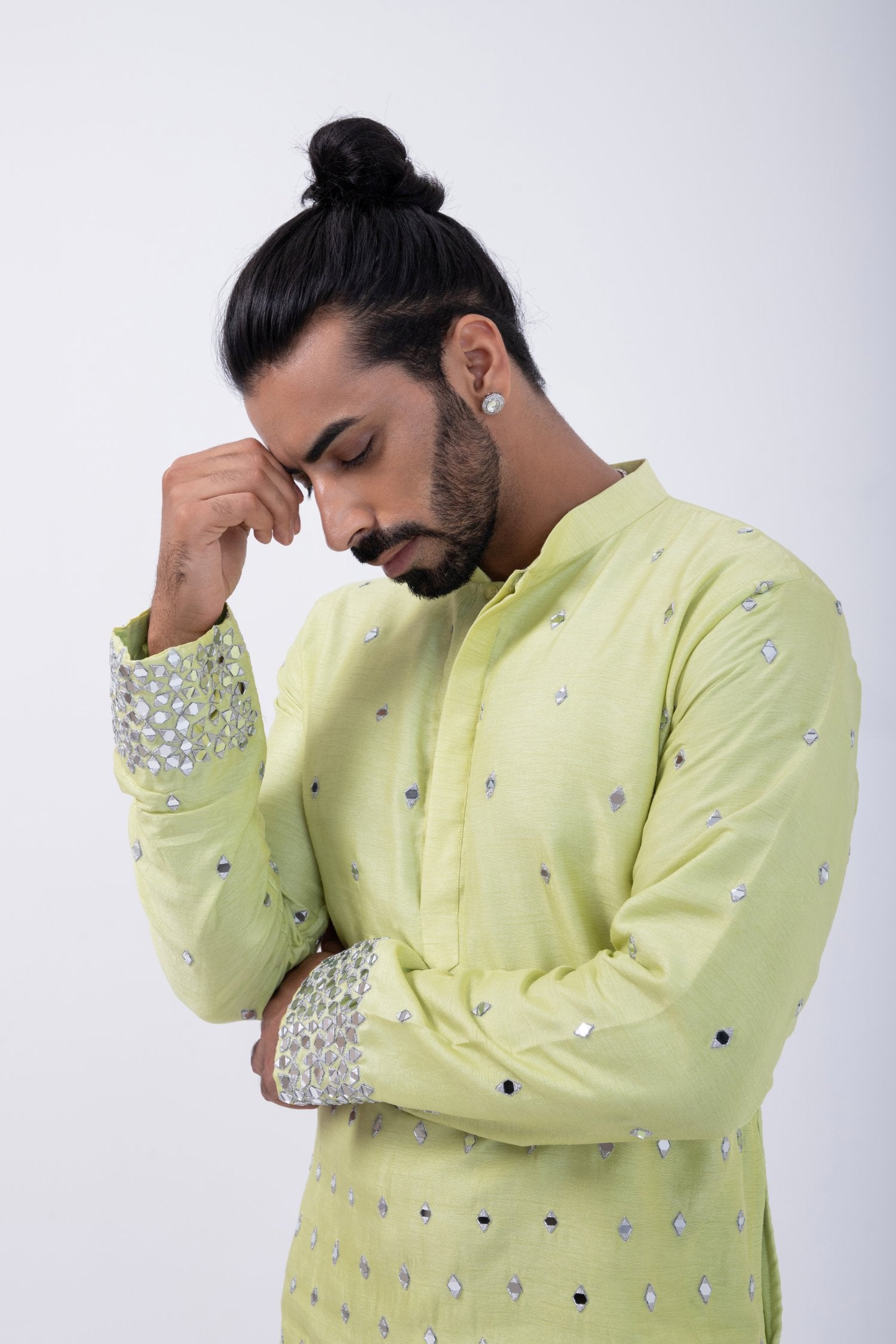 Mint Green With Silver Mirror Down Placment Kurta Set
