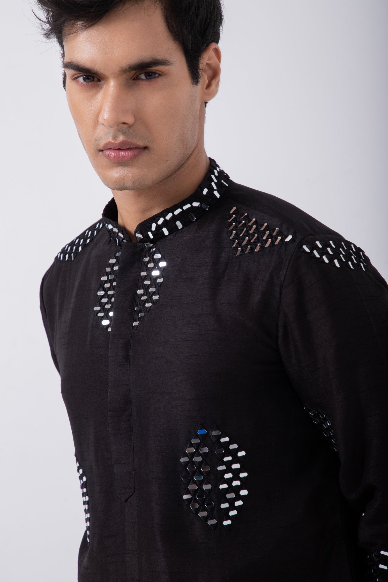 Black All Over Mirror Embriodery Kurta Set