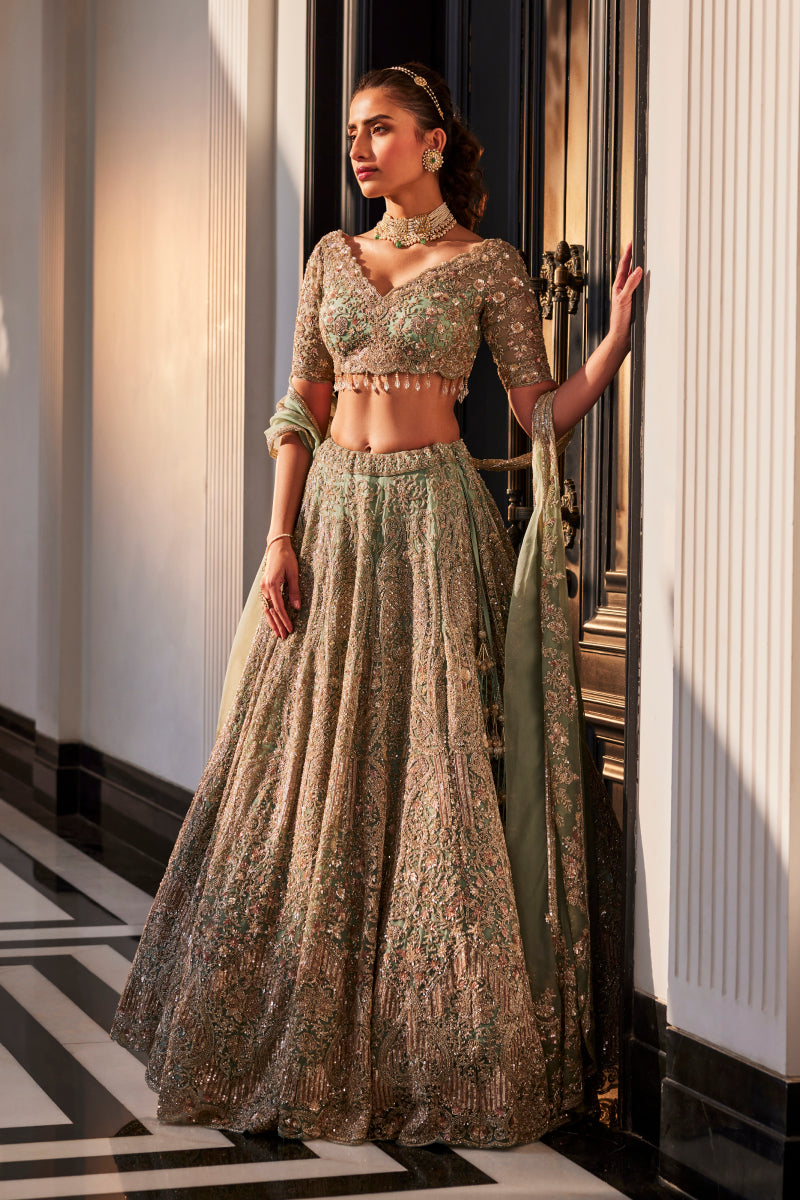 Aqua Organza Embroidered Set
