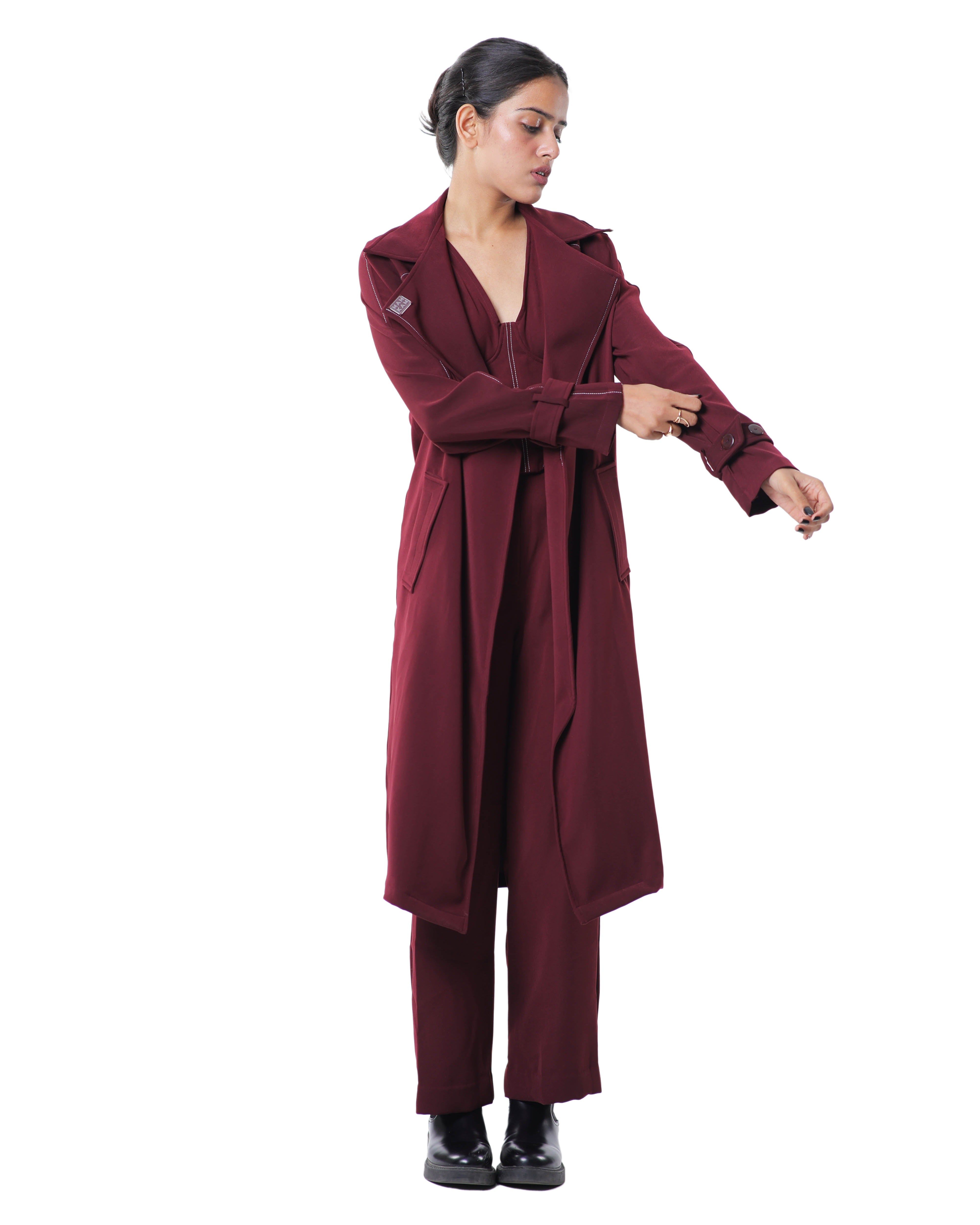 TRENCH COAT WITH AFFAIR CORSET PAIRED UP WITH HIGH WAISTED PANTS